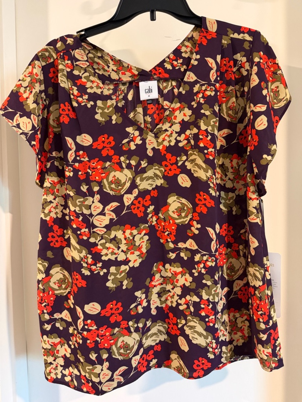 Cabi Floral V-Neck Women's Top in Purple and Red